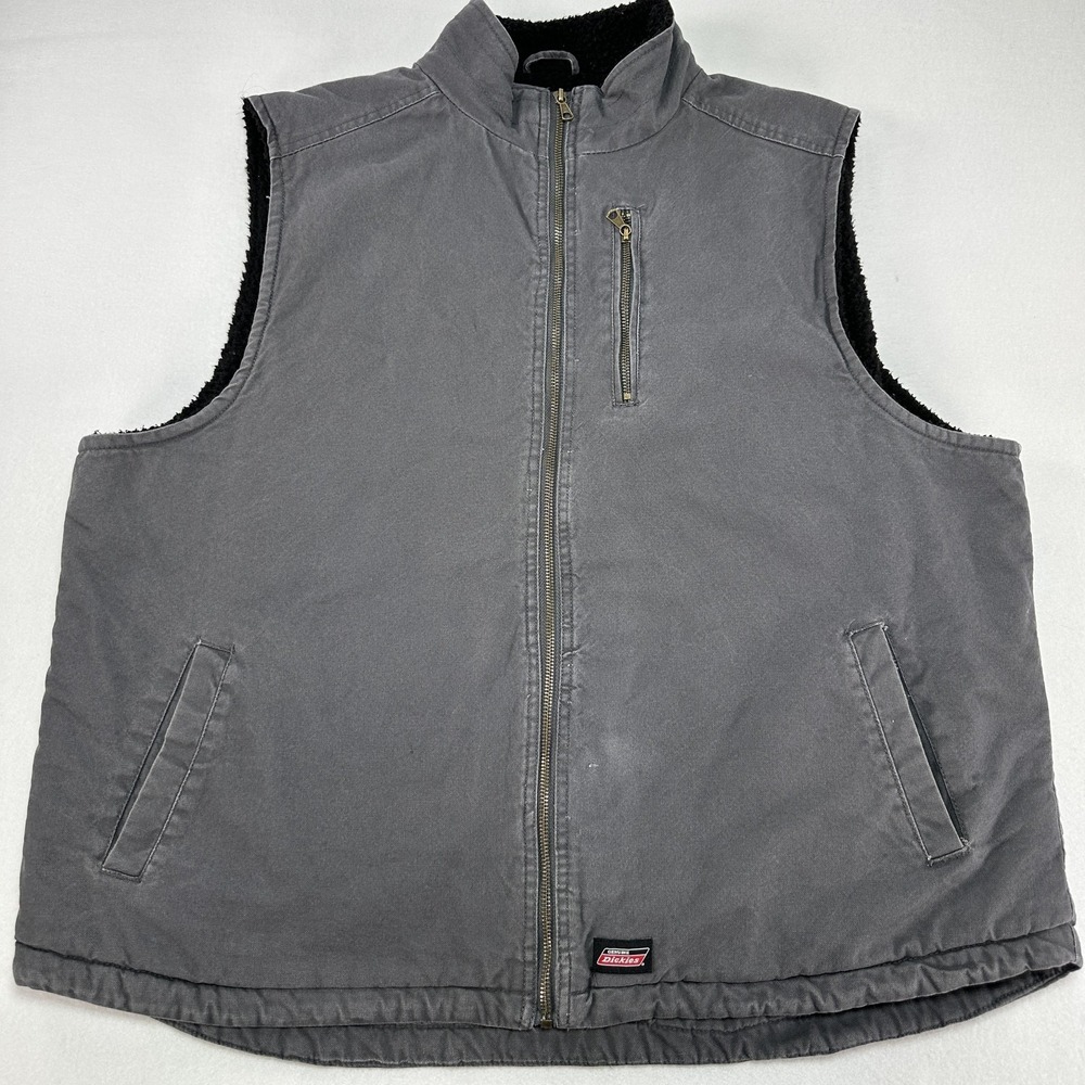 Dickies Vest Mens 3XL Gray Canvas Sherpa Lined Workwear Full Zip Pockets Outdoor